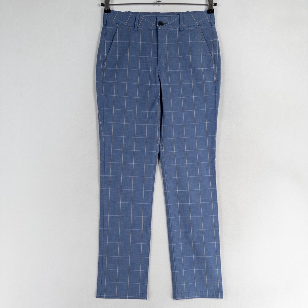 Sweet Camel Pants Sz 64 US Small Blue Windowpane Slim Straight Mid Rise Stretch